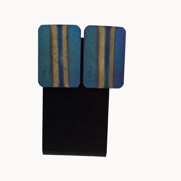 Modernist Metallic Stripe Earrings Blue Gold Geometric Aluminum Art Retro Stmt - Picture 5 of 9